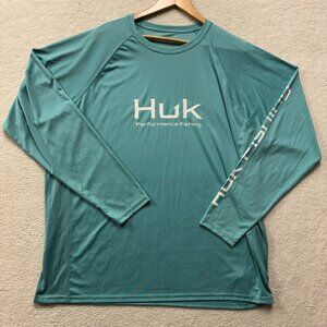 Huk Shirt Mens XXL Teal Green blue Long Sleeve Performance Wicking Fishing